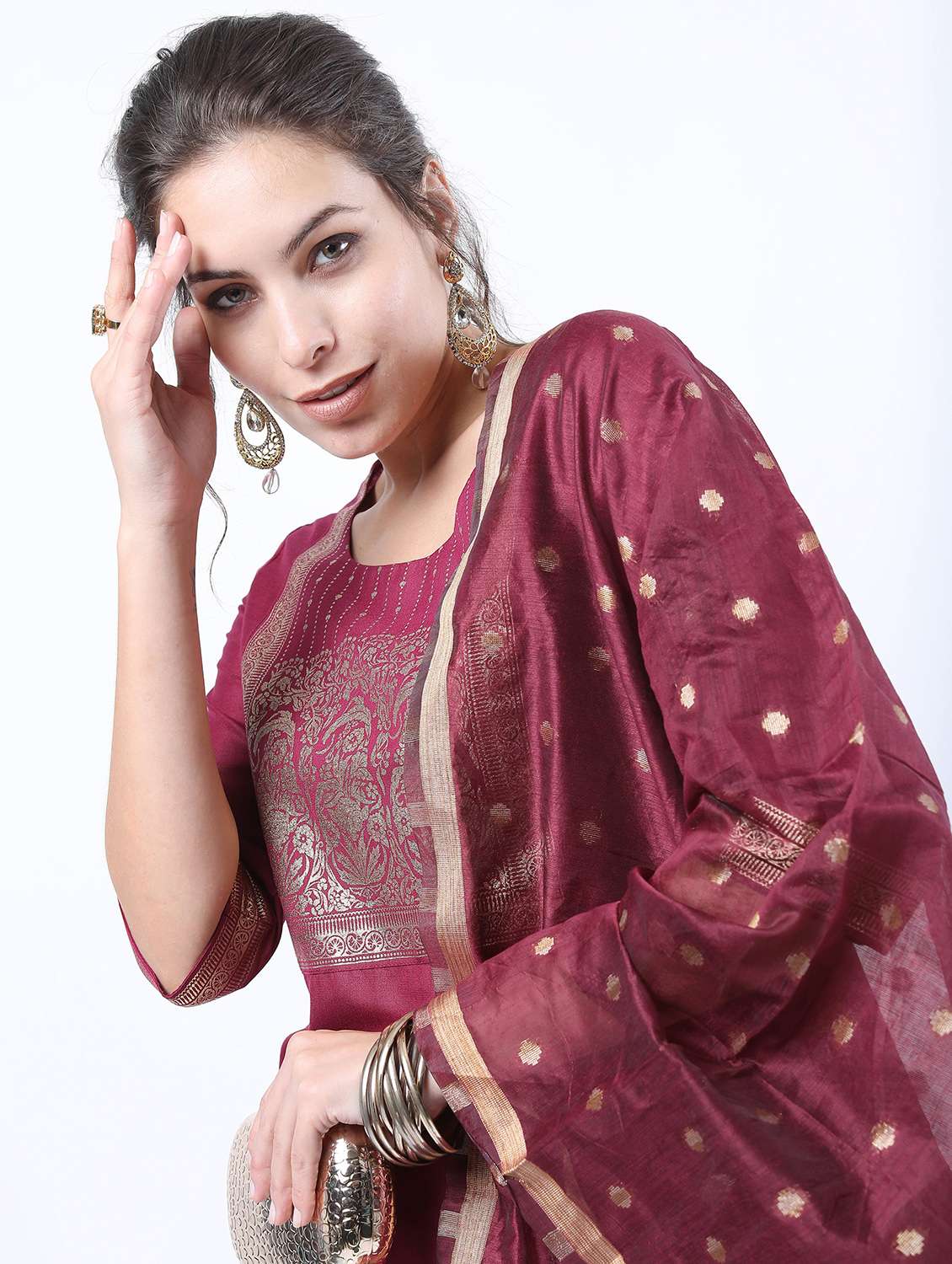 women magenta kurta pant set with dupatta - 21488413 -  Standard Image - 3