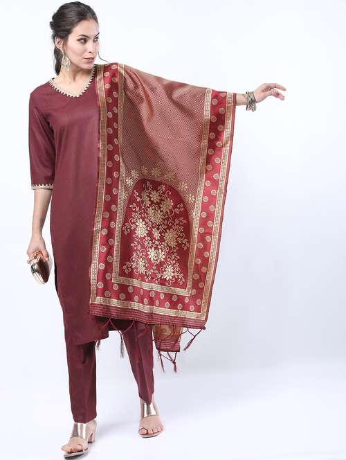 women maroon kurta pant set with dupatta - 21488414 -  Standard Image - 0