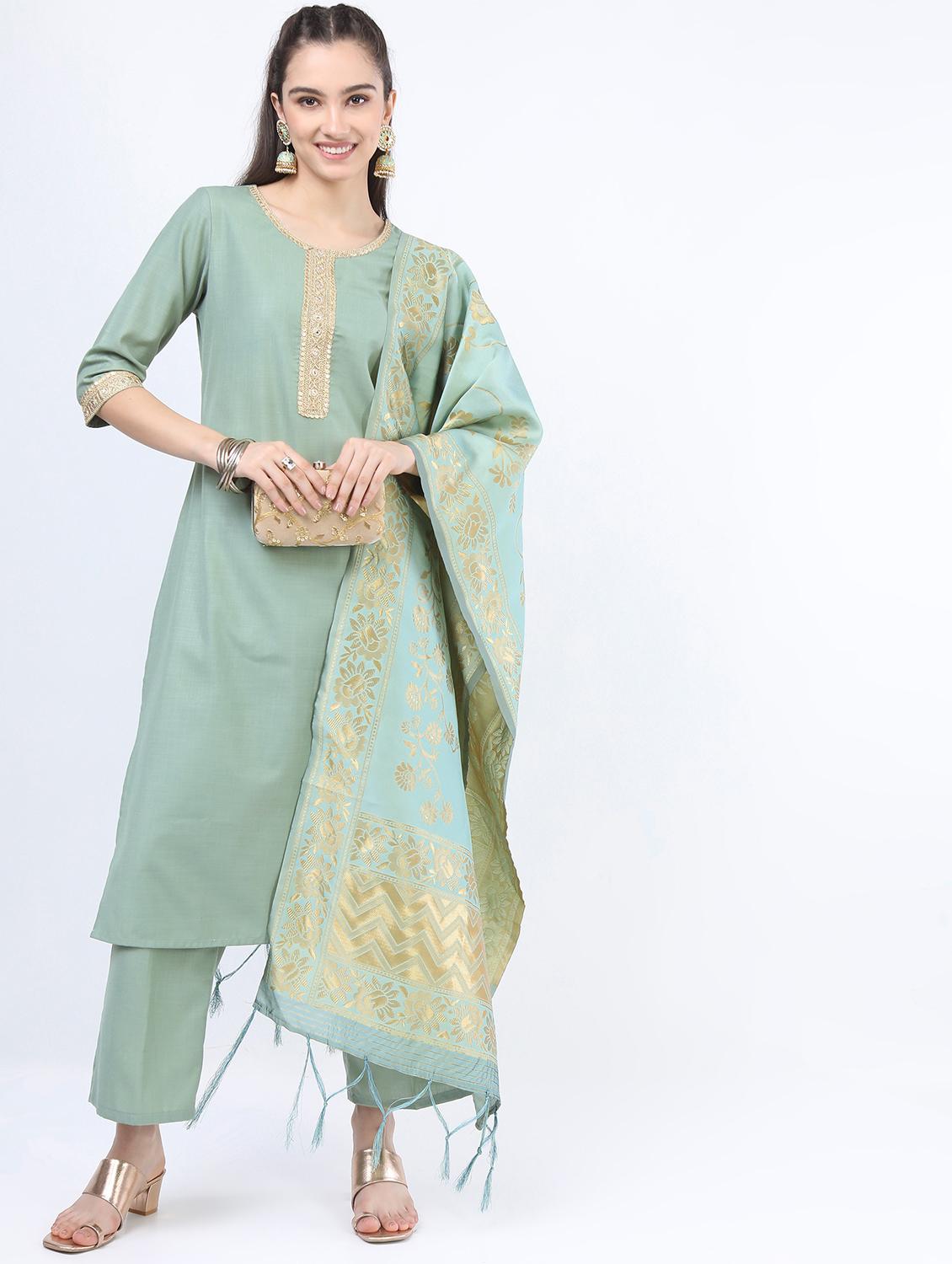 women neo mint kurta palazzo set with dupatta - 21488421 -  Zoom Image - 0