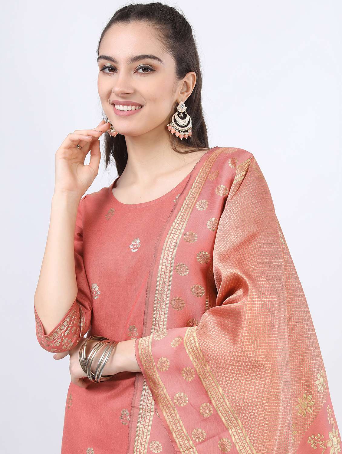 women coral kurta pant set with dupatta - 21488427 -  Standard Image - 3