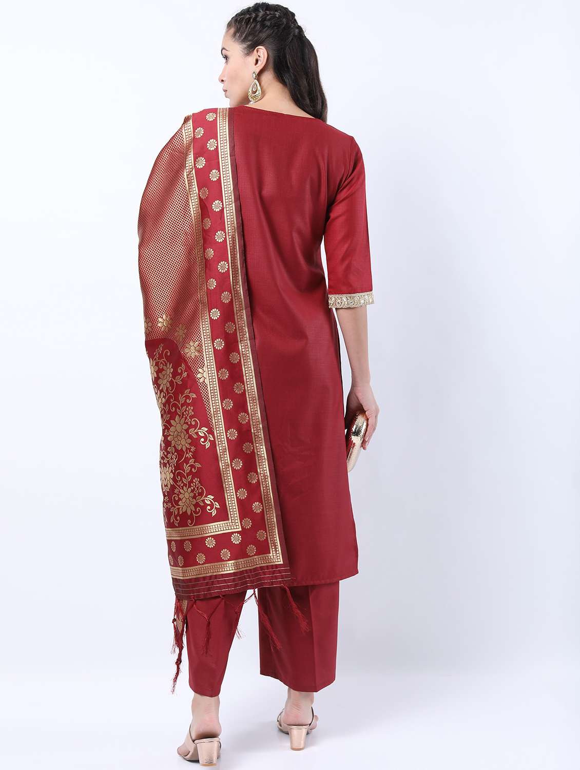 maroon mirror work kurta pant set - 21488434 -  Standard Image - 3