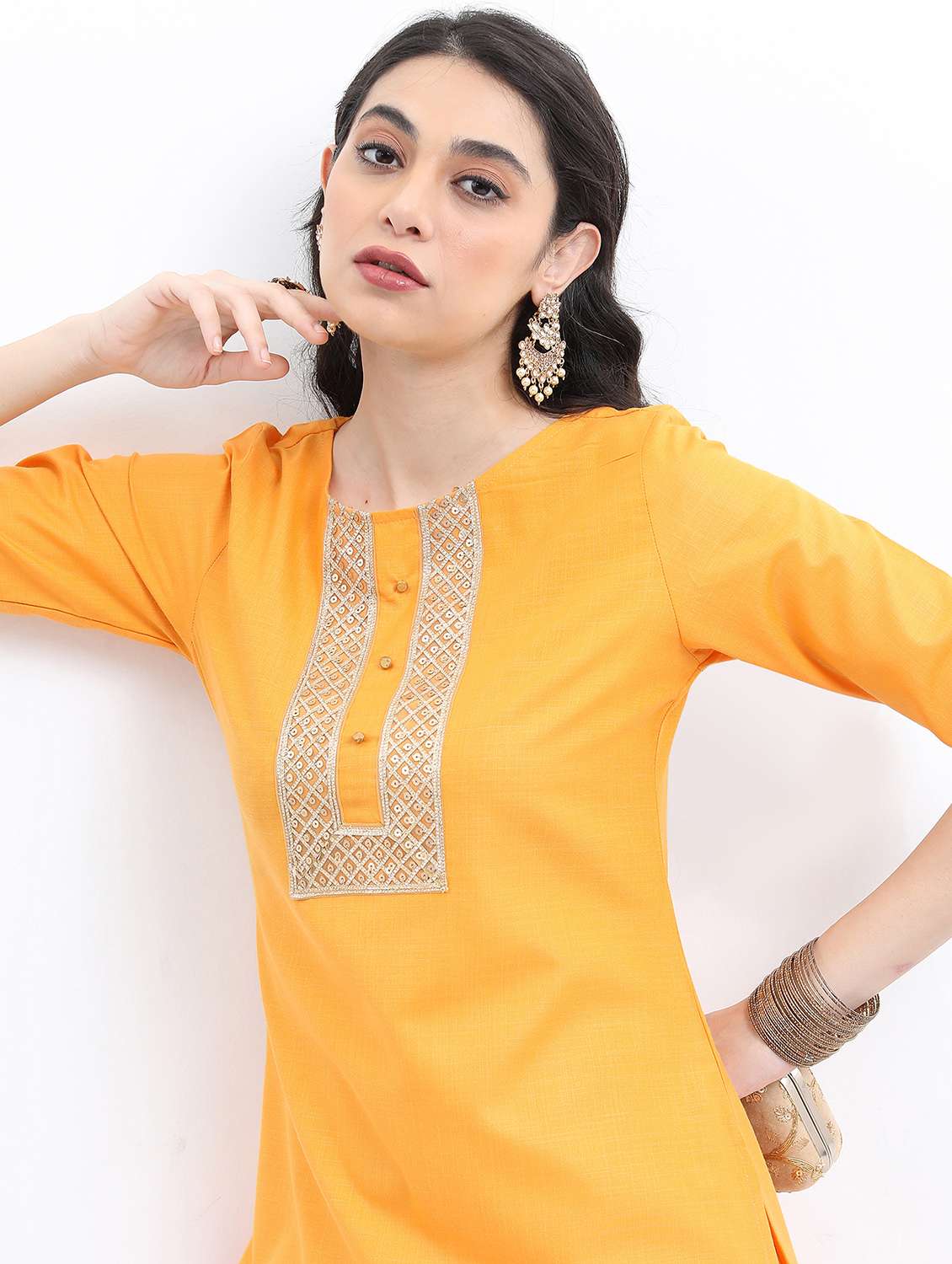 women yellow solid kurta palazzo set - 21488439 -  Standard Image - 3
