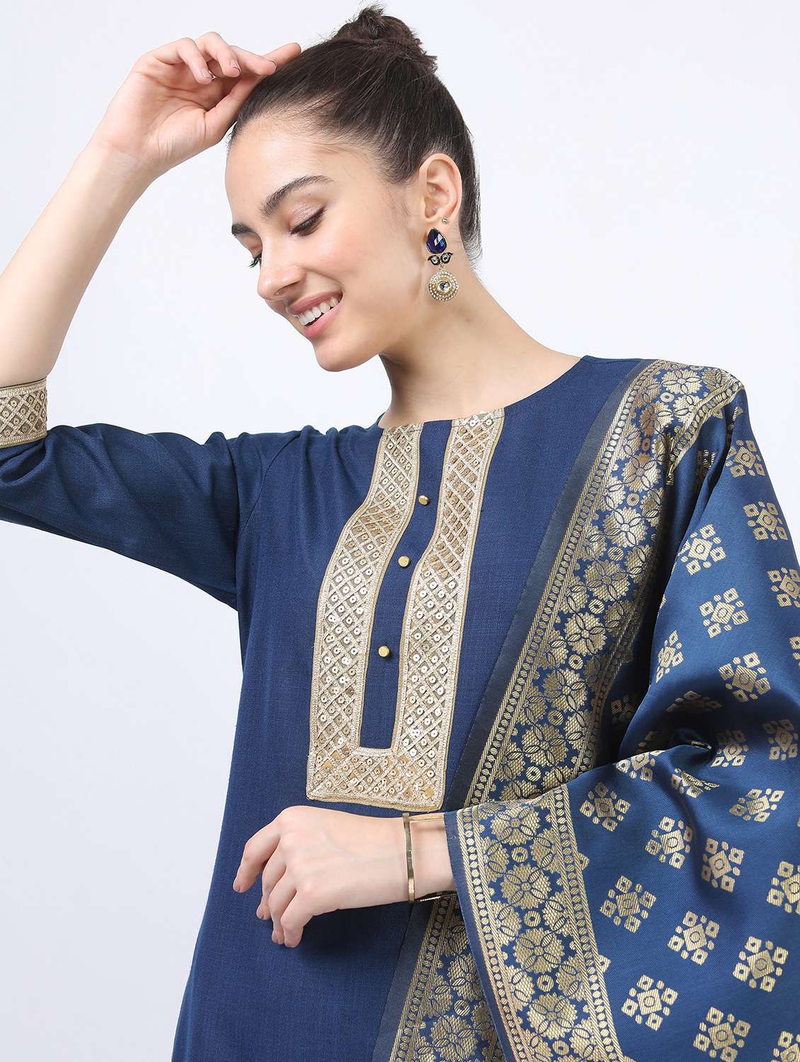 blue self-designed kurta pant set - 21488440 -  Standard Image - 3