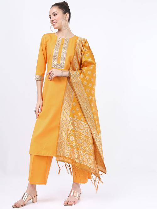 women orange kurta pant set with dupatta - 21488441 - Standard Image - 0