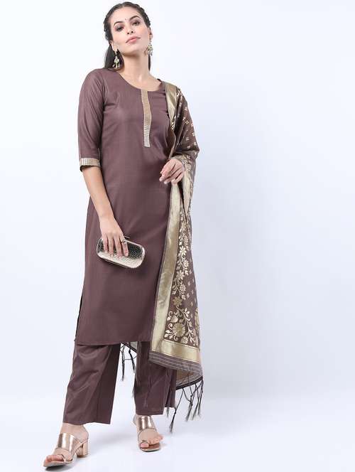 women brown kurta pant set with dupatta - 21488445 - Standard Image - 0