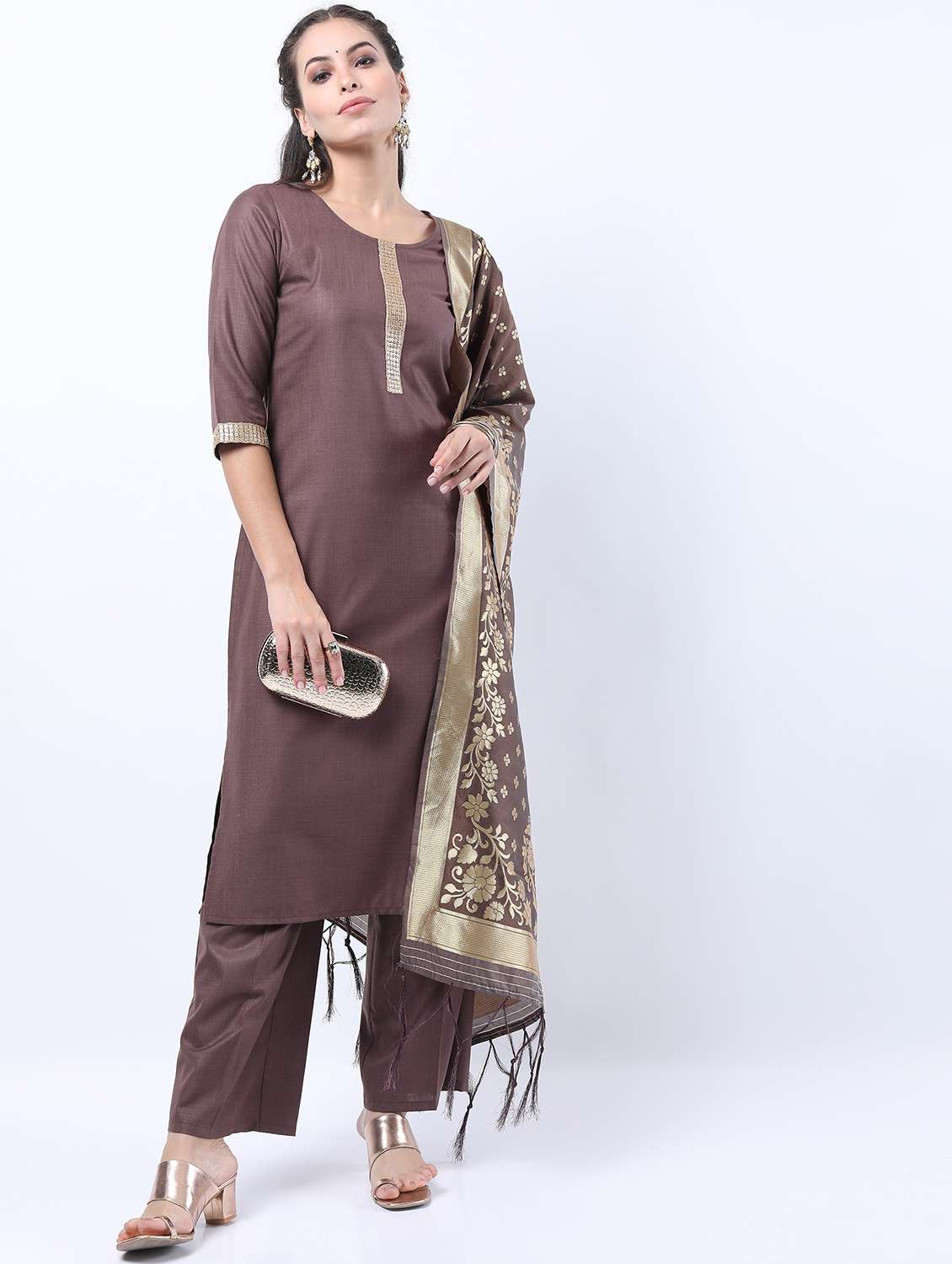 women brown kurta pant set with dupatta - 21488445 - Zoom Image - 0