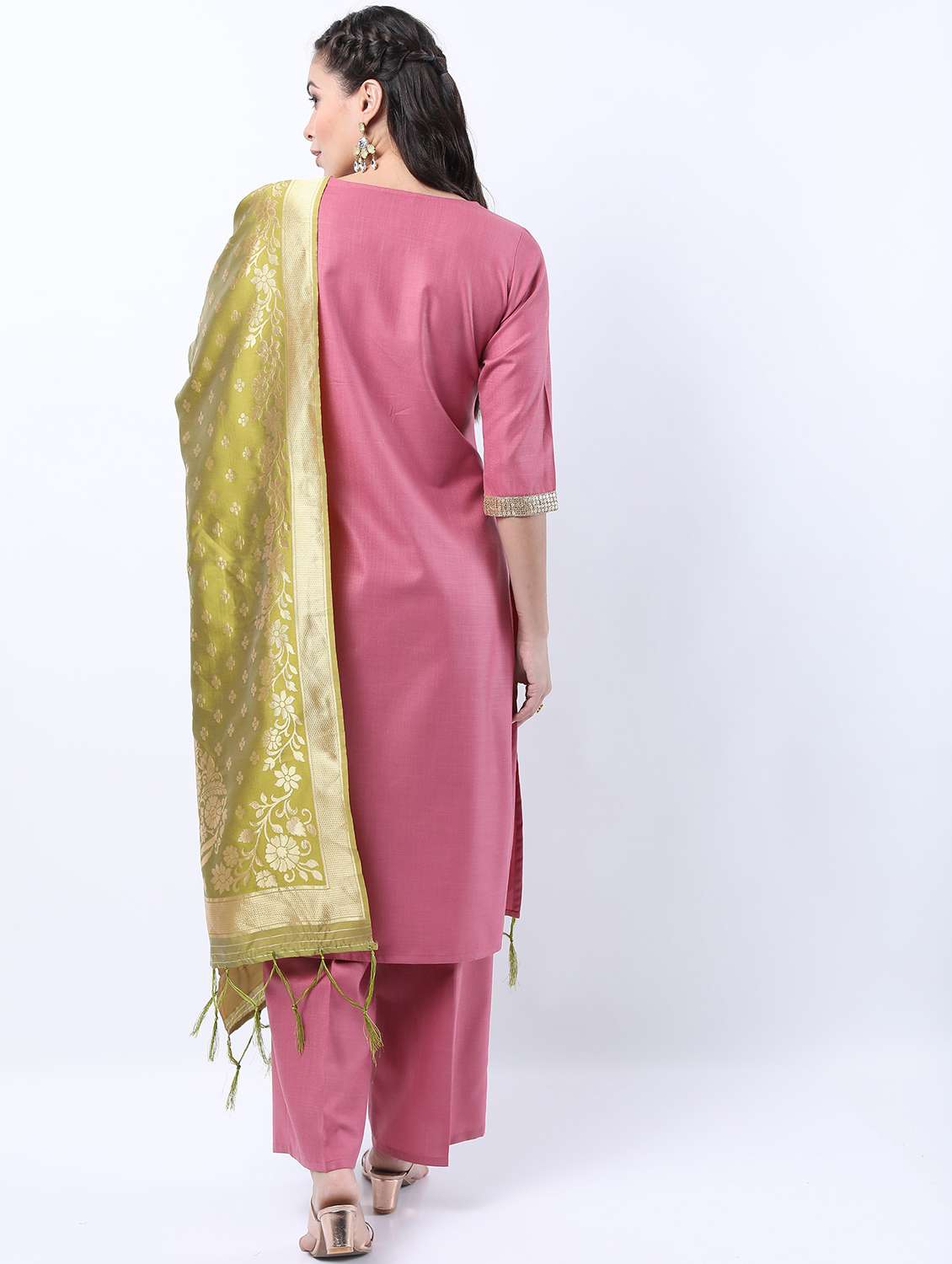 women pink kurta palazzo set with dupatta - 21488447 -  Standard Image - 3