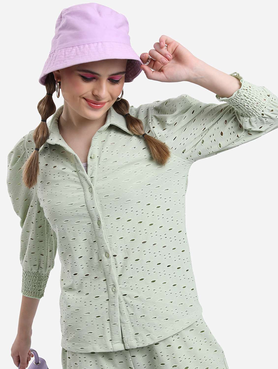 women sea green cotton blend regular shirt - 21488461 -  Standard Image - 3