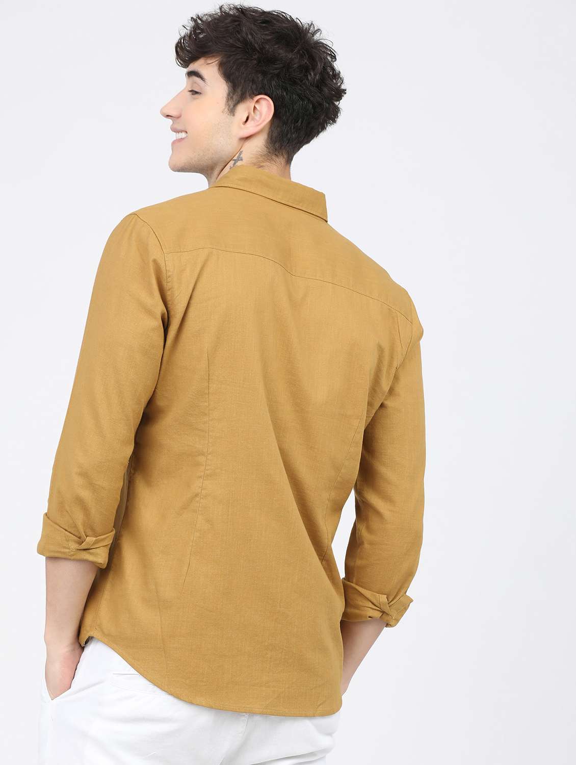 men mustard collared neck casual shirts - 21488516 -  Standard Image - 3