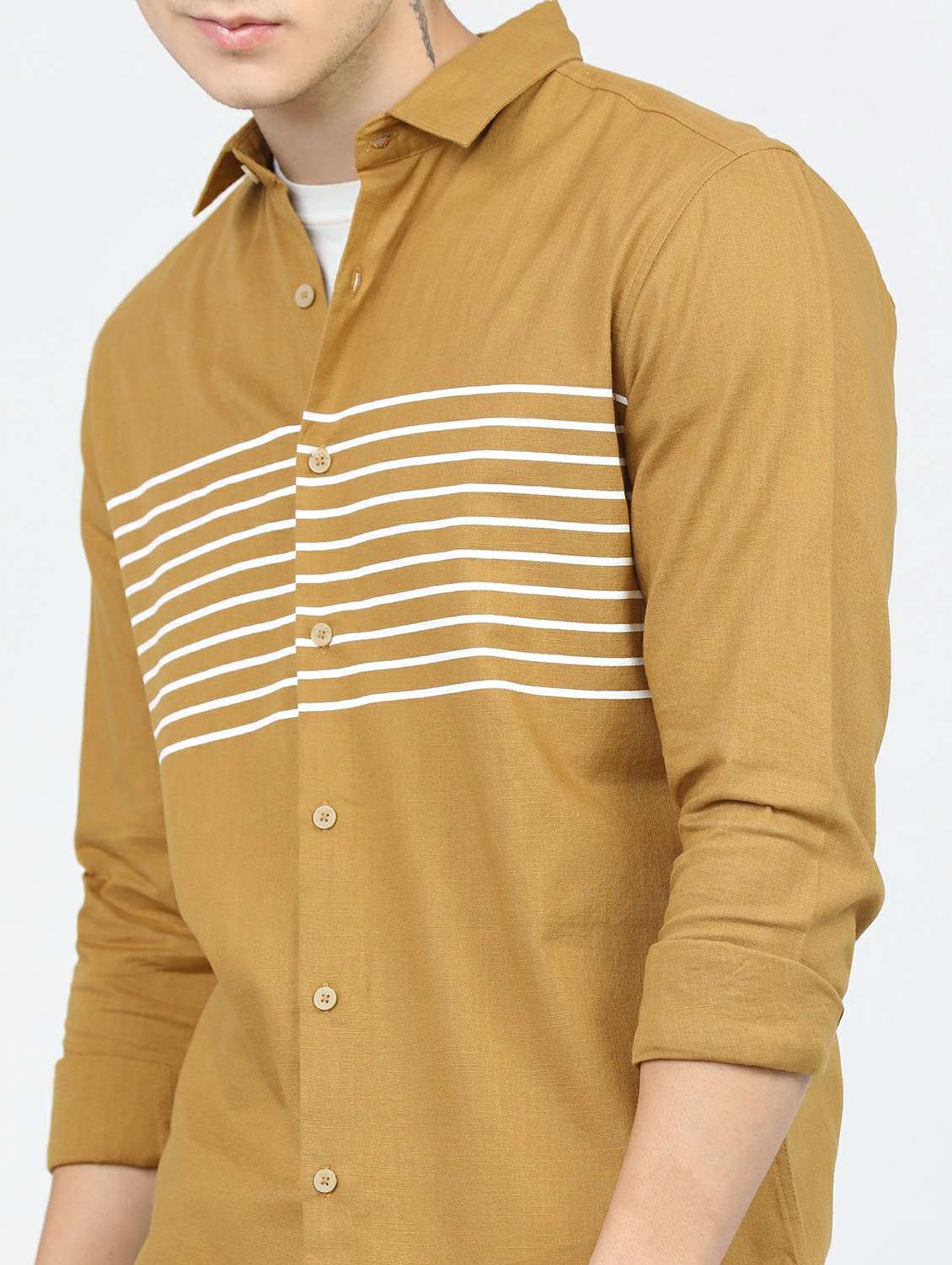 men mustard collared neck casual shirts - 21488516 -  Standard Image - 5