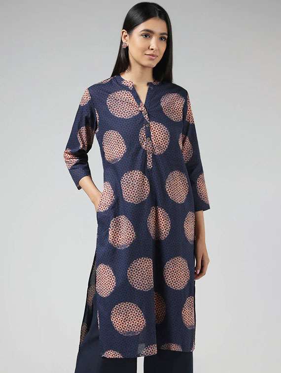 women navy blue rayon straight kurta - 21489071 - Standard Image - 3