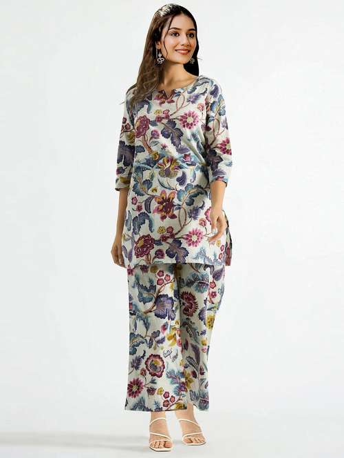 women multi color floral kurta palazzo set - 21489074 -  Standard Image - 0