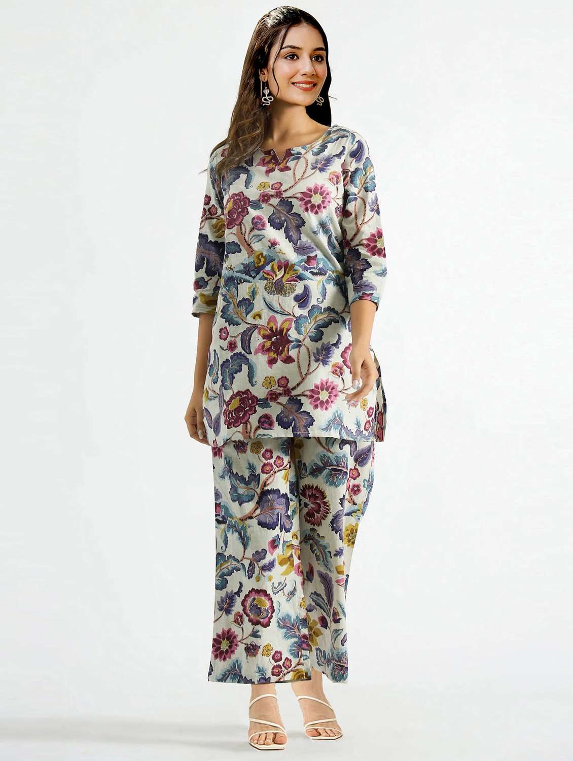 women multi color floral kurta palazzo set