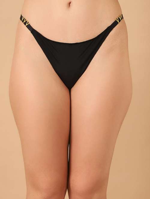 women black polyester thongs panty - 21489165 -  Standard Image - 0