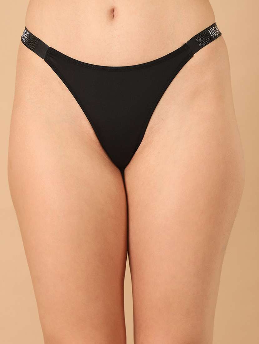 women black polyester thongs panty - 21489166 -  Zoom Image - 0