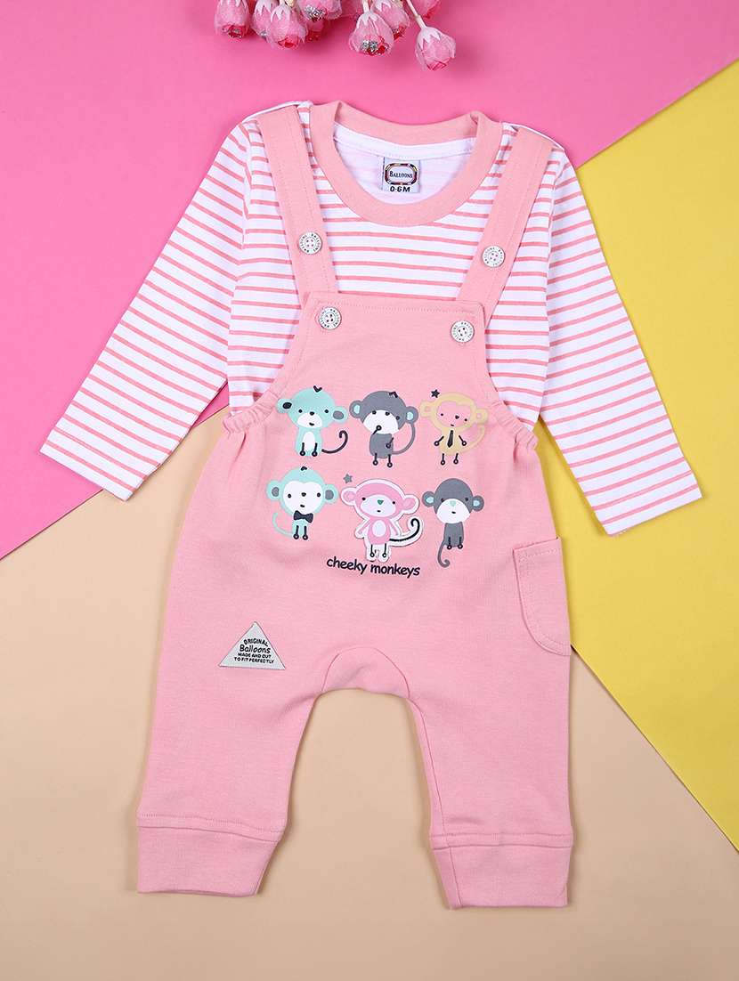 boys printed long sleeves t-shirt & dungaree set