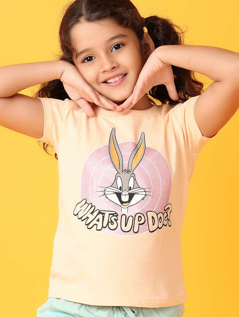 girls round neck front printed regular tee - 21489399 -  Standard Image - 3