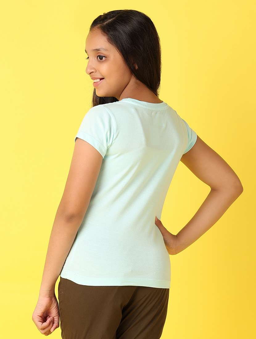 girls round neck front printed regular tee - 21489400 -  Standard Image - 3