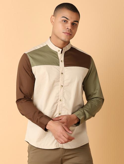 men long sleeves color block casual shirt - 21489445 - Standard Image - 0