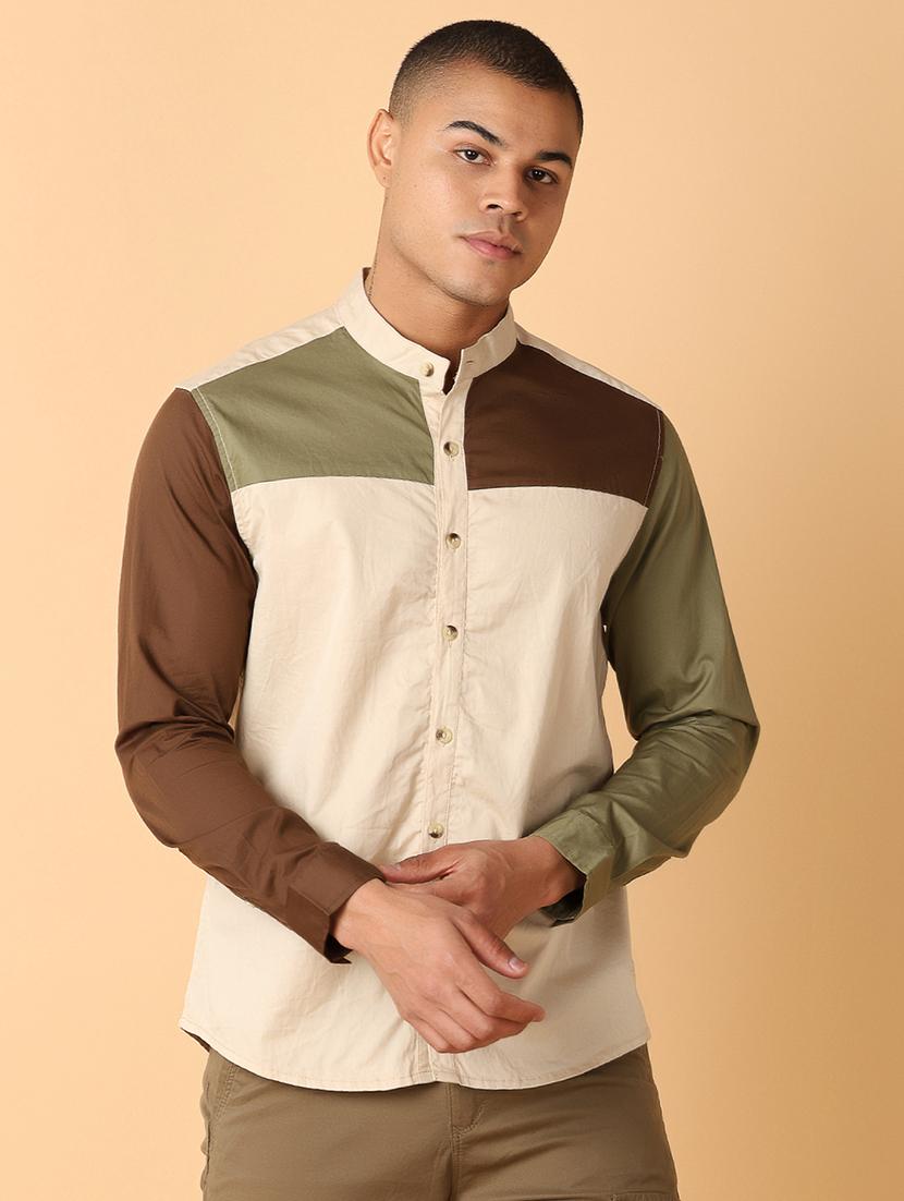 men long sleeves color block casual shirt - 21489445 - Zoom Image - 0