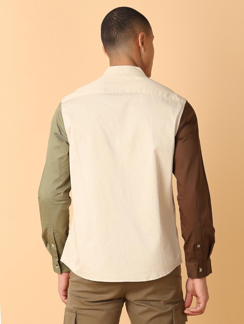 men long sleeves color block casual shirt - 21489445 - Standard Image - 3