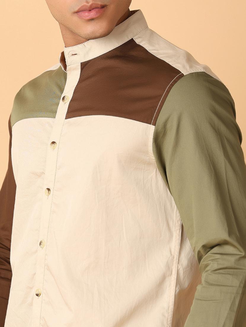 men long sleeves color block casual shirt - 21489445 - Standard Image - 5