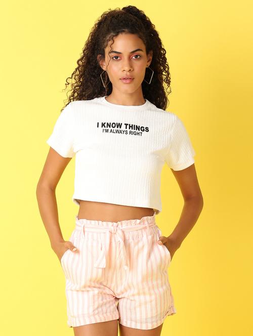 women white typography crop t-shirt - 21489451 -  Standard Image - 0