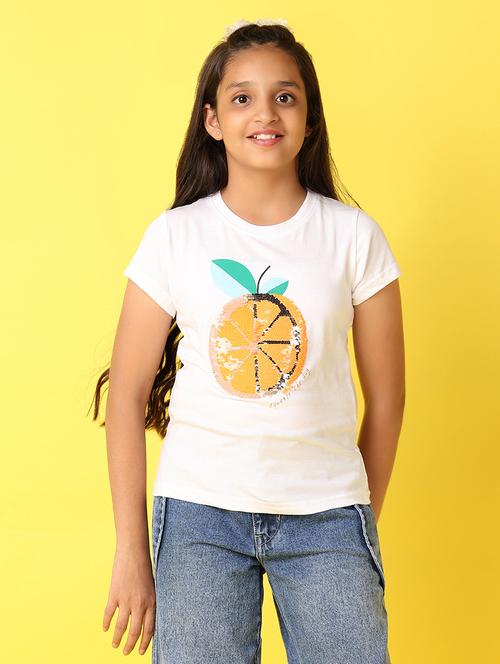 girls front printed round neck tee - 21489460 - Standard Image - 0