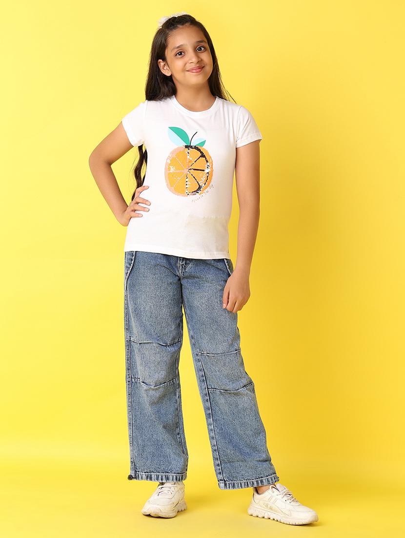 girls front printed round neck tee - 21489460 - Standard Image - 3