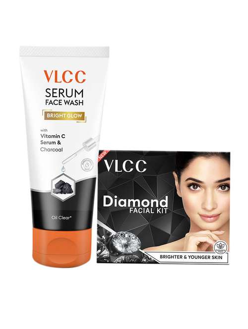 diamond facial kit with diamond bhasma & bright glow serum facewash with vitamin c serum & charcoal  - 21489623 -  Standard Image - 0