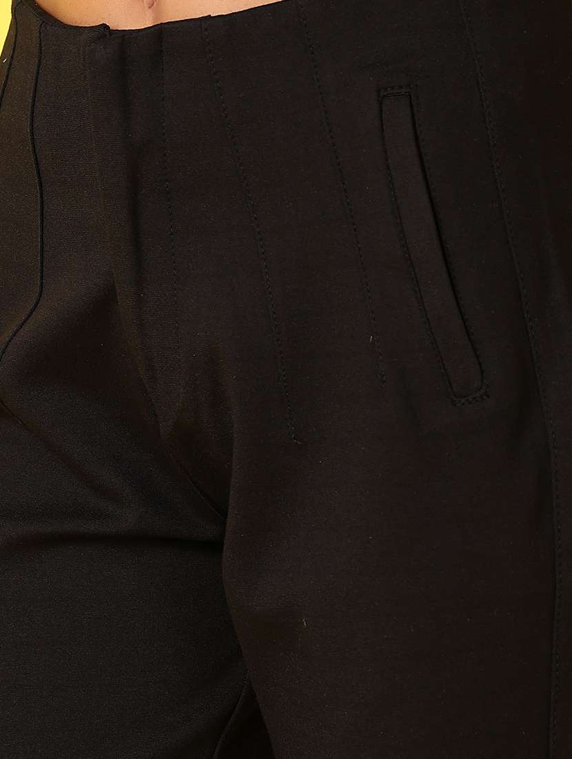 women black solid chinos trouser - 21489815 -  Standard Image - 5