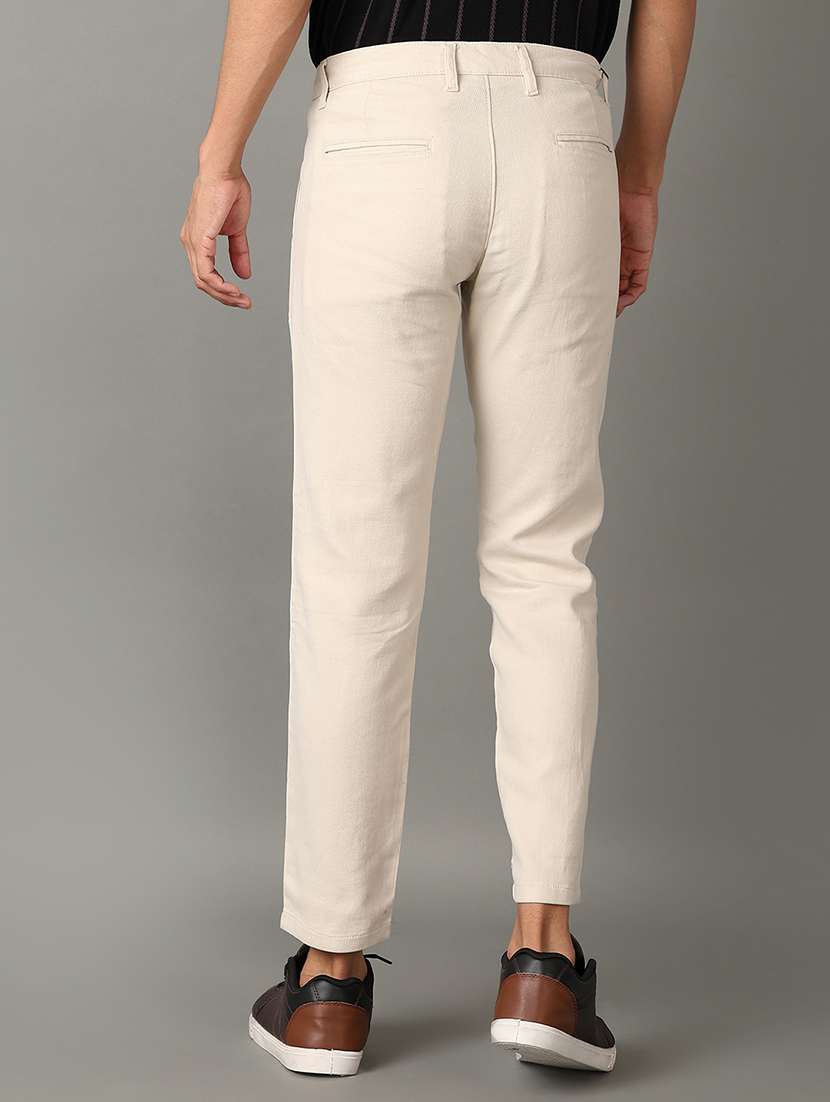 men cream solid chinos trouser - 21490017 -  Standard Image - 3