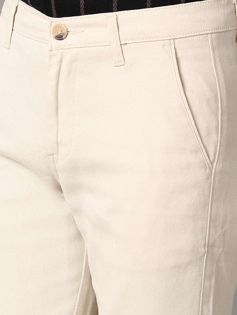 men cream solid chinos trouser - 21490017 -  Standard Image - 5