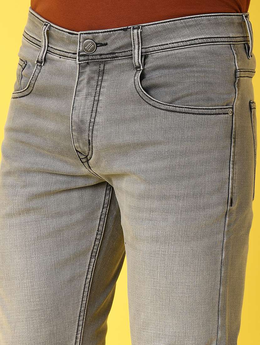 men grey mid rise plain jeans - 21490039 -  Standard Image - 5