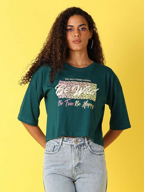 women front print short sleeves t-shirt - 21490099 -  Standard Image - 0