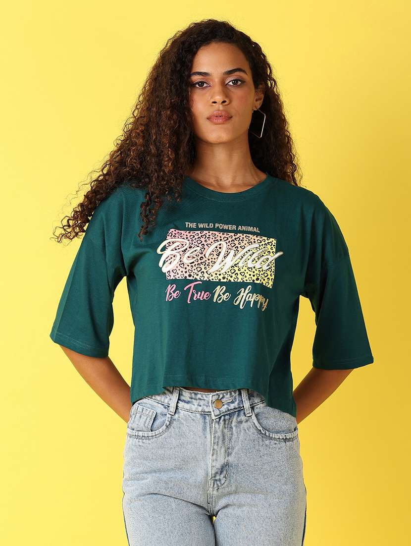 women front print short sleeves t-shirt