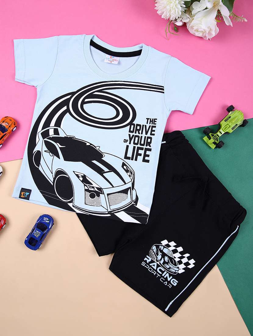 boys printed short sleeves t-shirt & shorts set