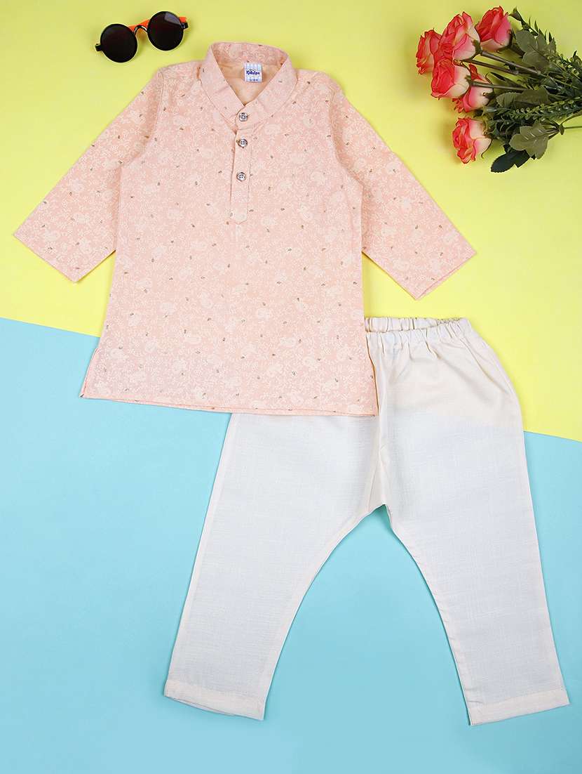 boys printed mandarin neck ethnic wear set