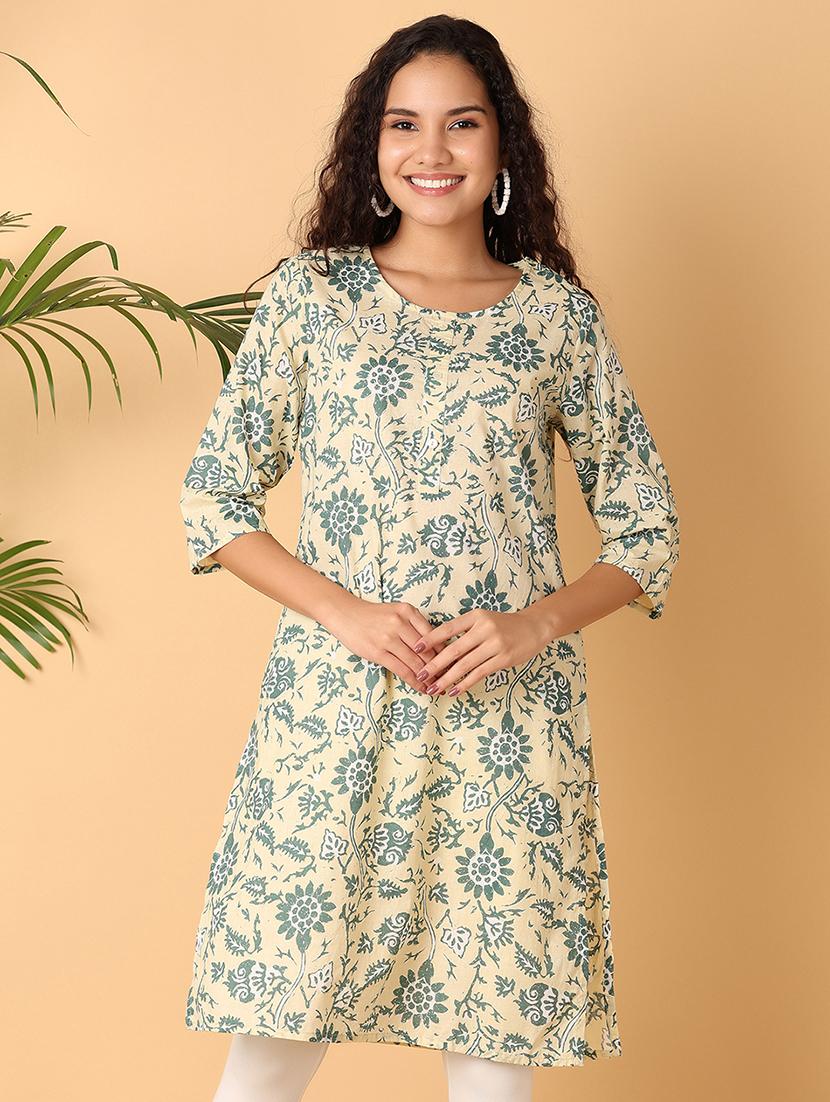 women beige printed a-line kurta - 21490132 - Zoom Image - 0