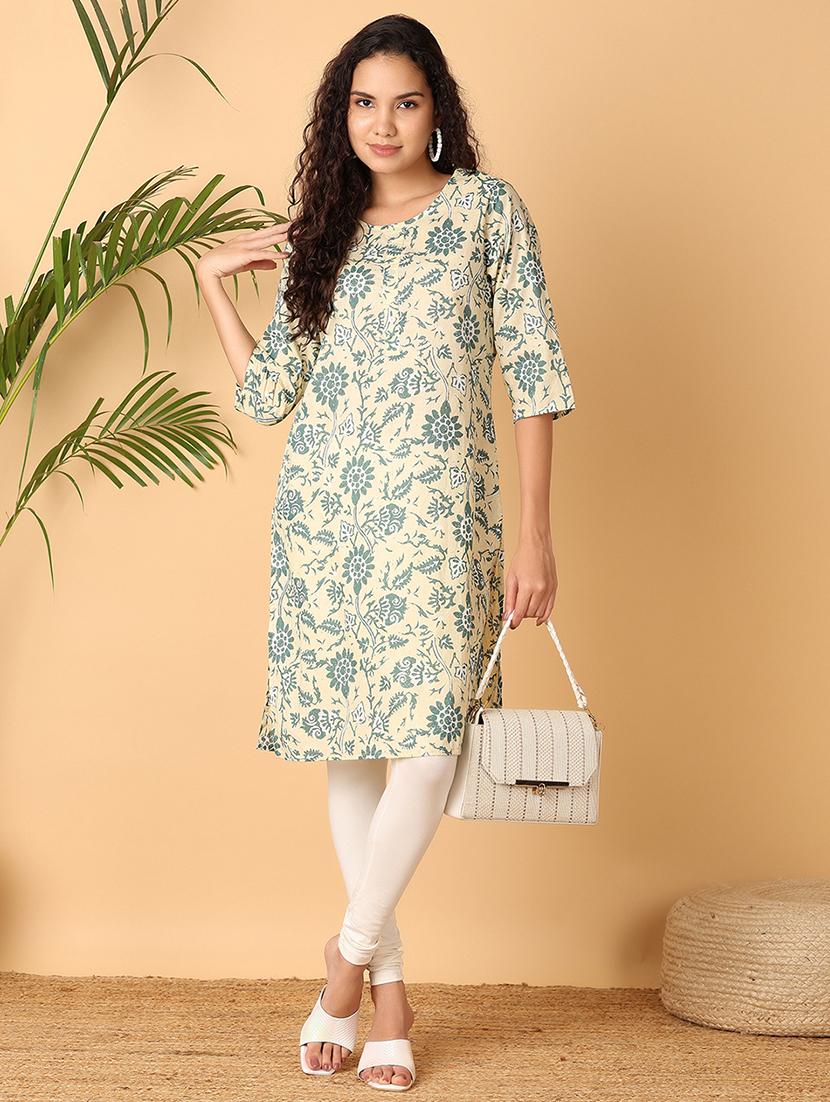 women beige printed a-line kurta - 21490132 - Standard Image - 3