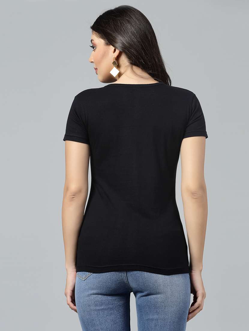 women black cotton regular t-shirt crystal work size (s-4xl) - 21490144 -  Standard Image - 3