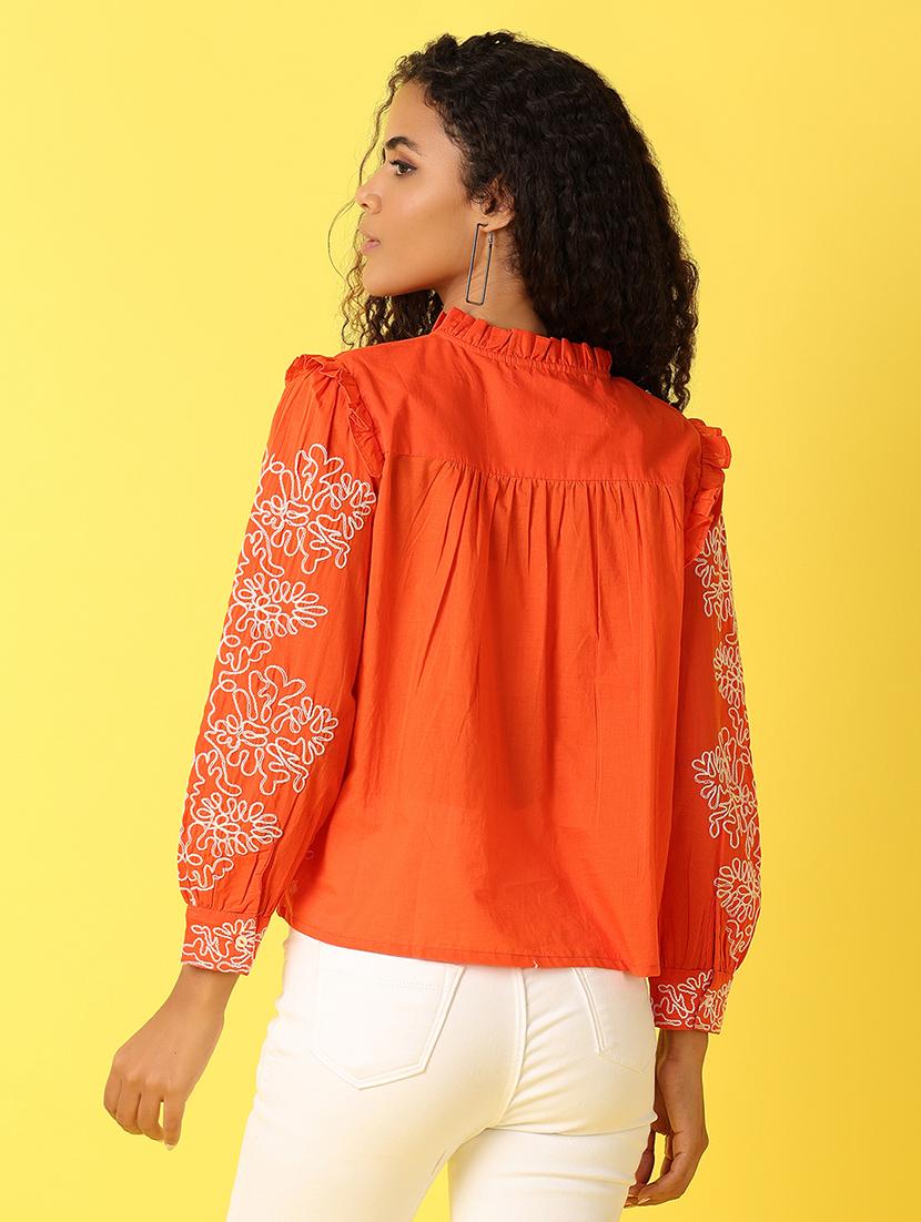 women embroidered three quarter sleeves a-line top - 21490195 - Standard Image - 3