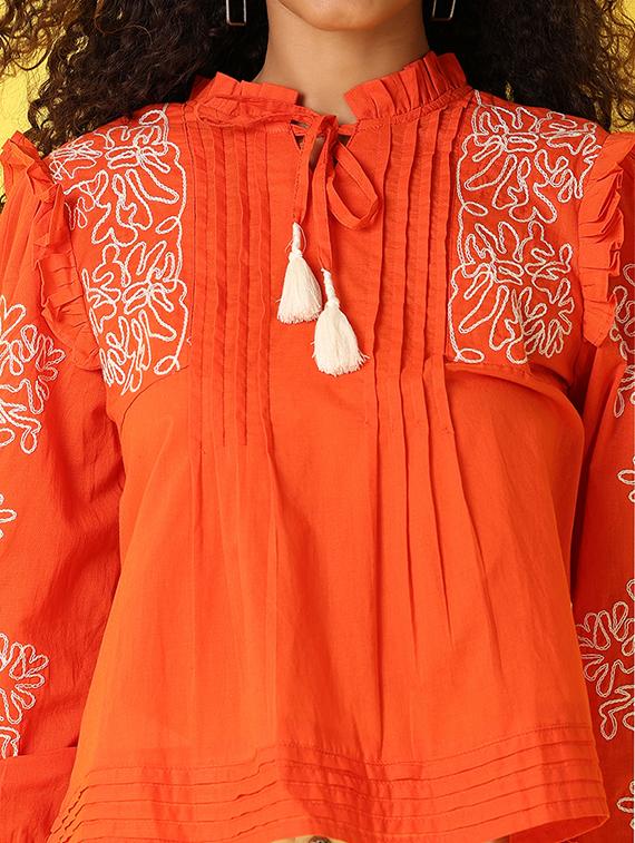 women embroidered three quarter sleeves a-line top - 21490195 - Standard Image - 5