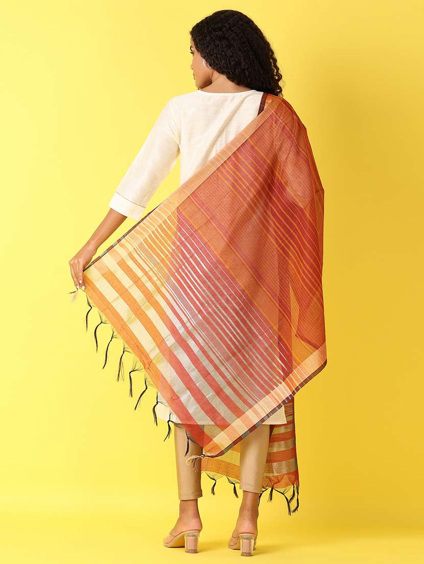 women rust striped dupatta  - 21490201 -  Standard Image - 3