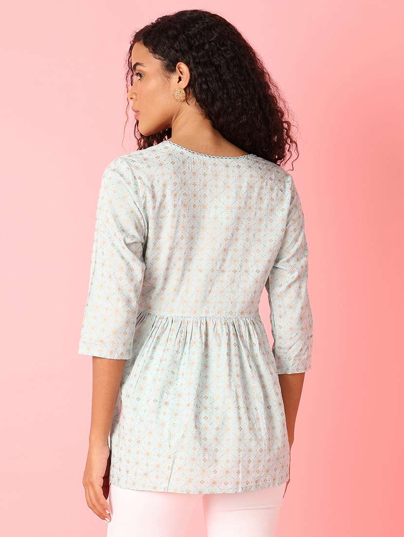 women light blue printed wrap top - 21490290 -  Standard Image - 3