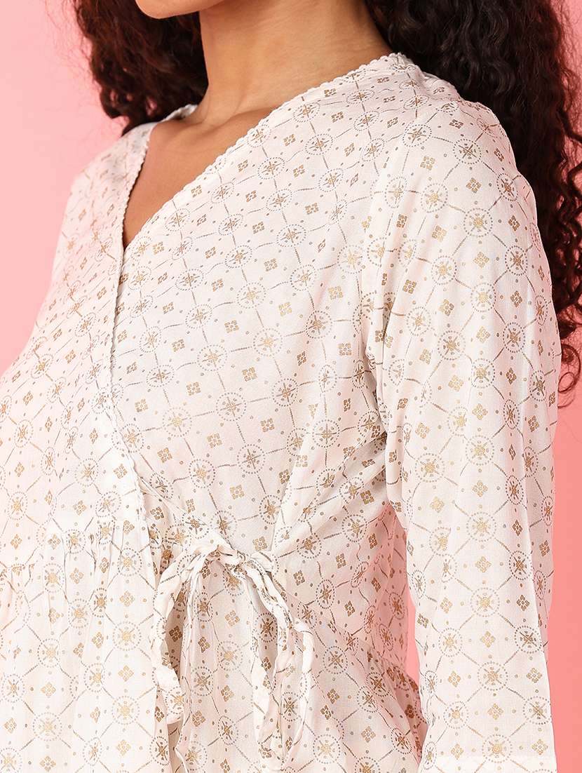 women off white printed wrap top - 21490291 -  Standard Image - 5