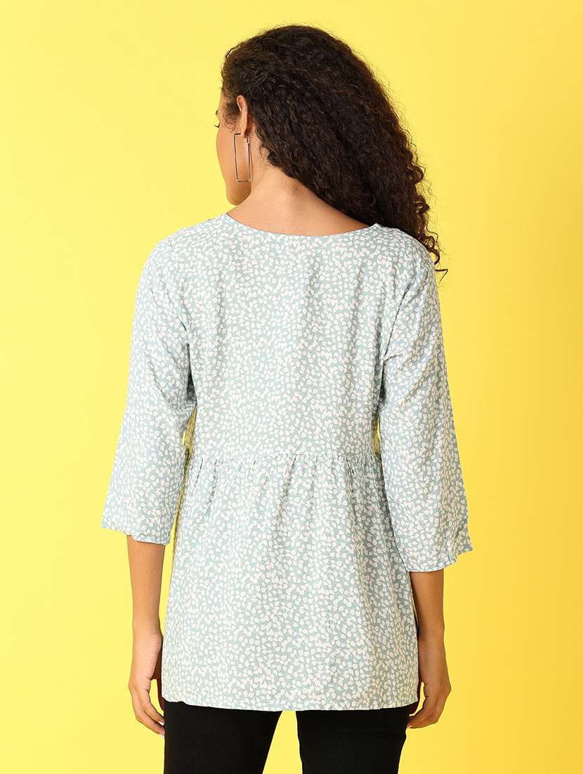 women light blue peinted flared kurti - 21490292 -  Standard Image - 3