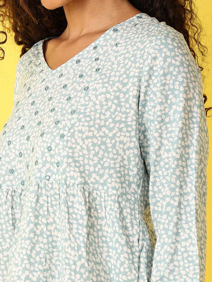 women light blue peinted flared kurti - 21490292 -  Standard Image - 5