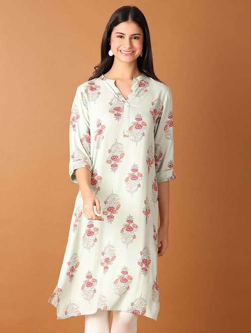 women off-white floral printed a-line kurta - 21490447 -  Standard Image - 0
