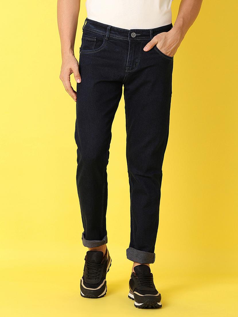 men solid mid rise jeans